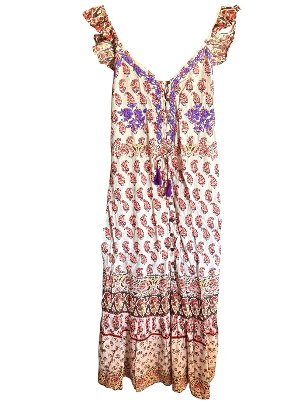 RAGA Blooming Trails Maxi Dress Boho Paisley Tassel Festival Size Large NWT